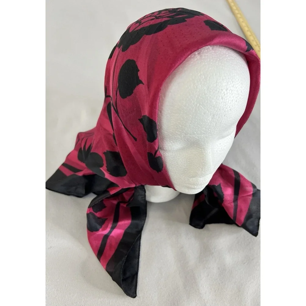 Vintage Made In‎ Italy Square Scarf Hot Pink Floral 100% Polyester  30
